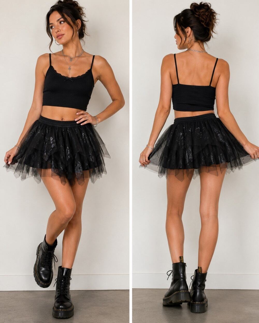 Cherokee Black Tulle Tutu Skirt Women’s Small Girls XL 14/16 Layered Goth
